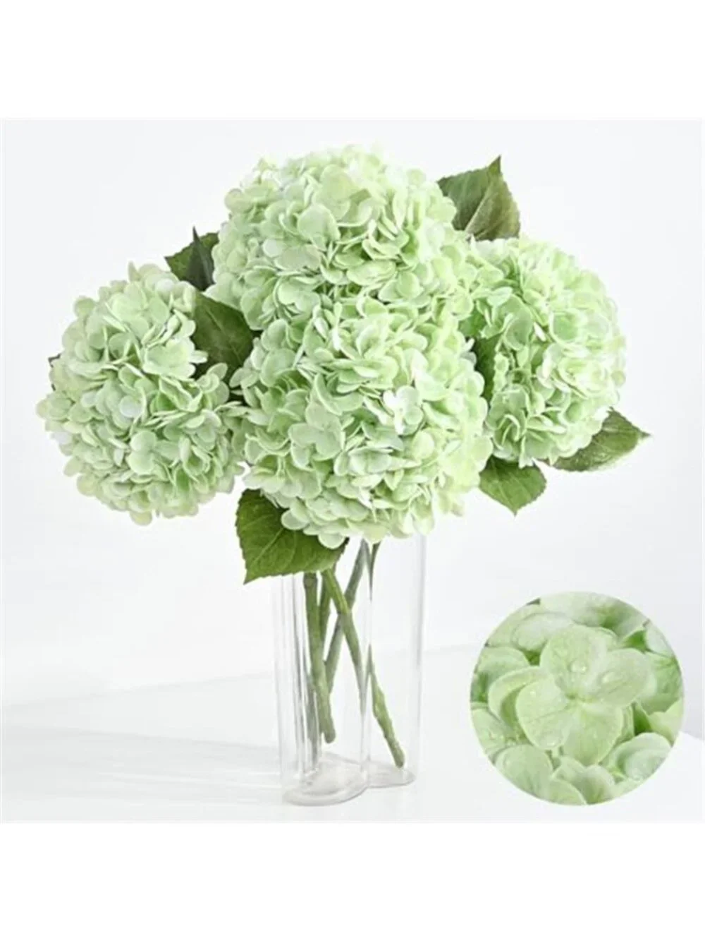 4Pcs Real Touch Artificial Hydrangea Flowers Light Green Faux Silk Wedding Decor